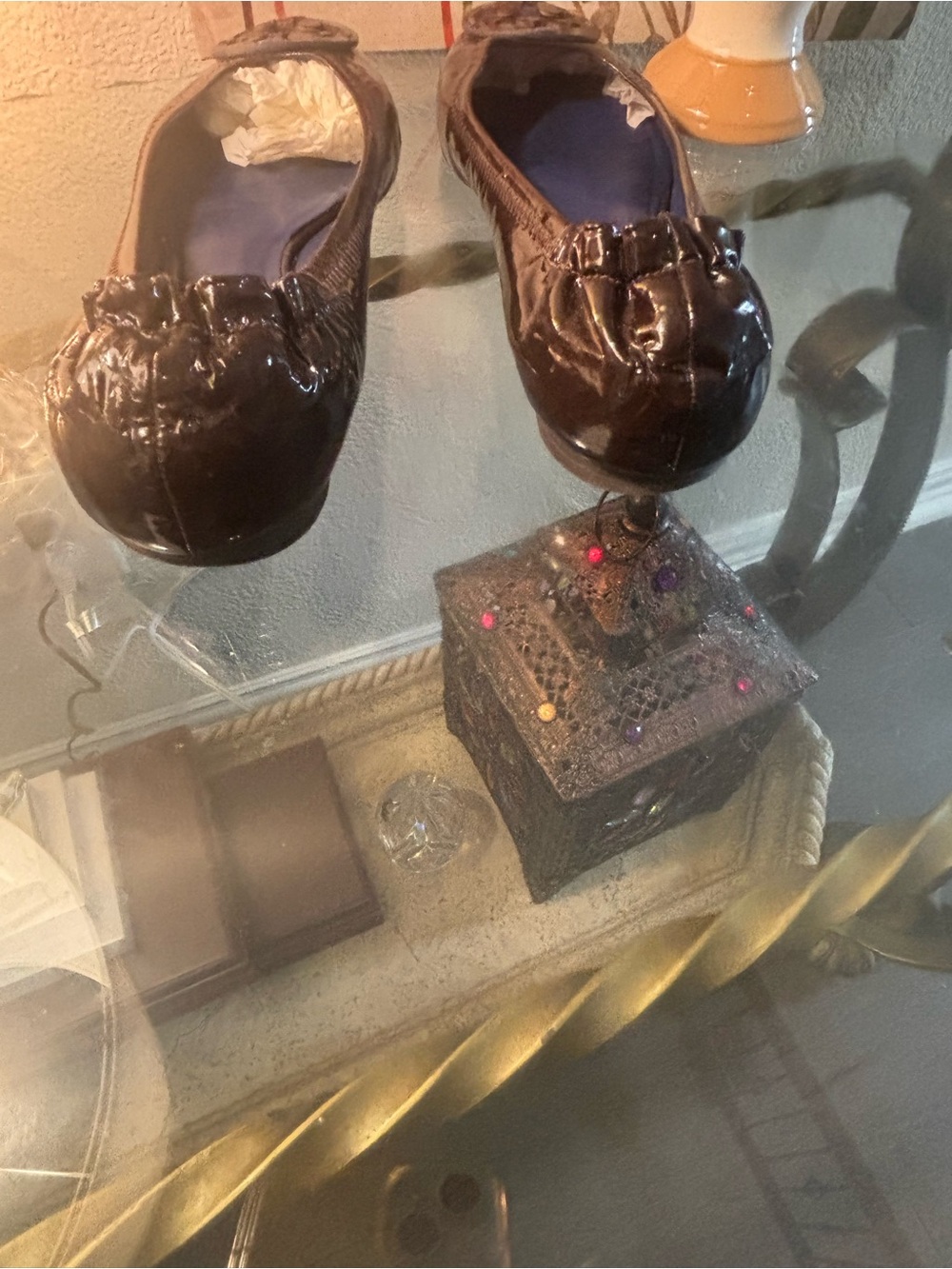 Tory Burch Brown Patent Logo Ballet Flats - Picture 6 of 7